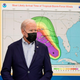 President Joe Biden arrives for a briefing on the preparations being made by FEMA for Hurricane Ida on Aug. 28, 2021.